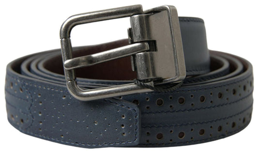 Dolce & Gabbana Elegant Blue Leather Belt with Metal Buckle