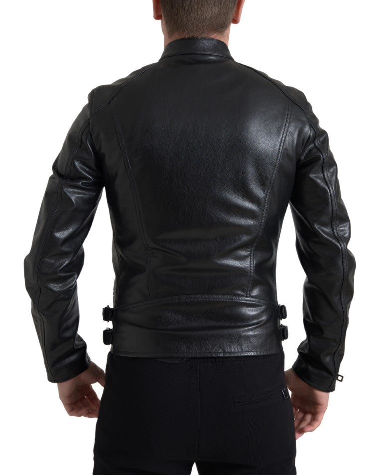 Dolce & Gabbana Sleek Black Leather Biker Jacket