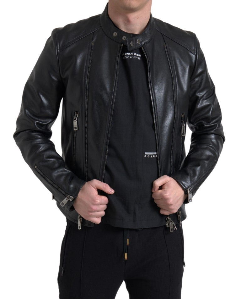 Dolce & Gabbana Sleek Black Leather Biker Jacket