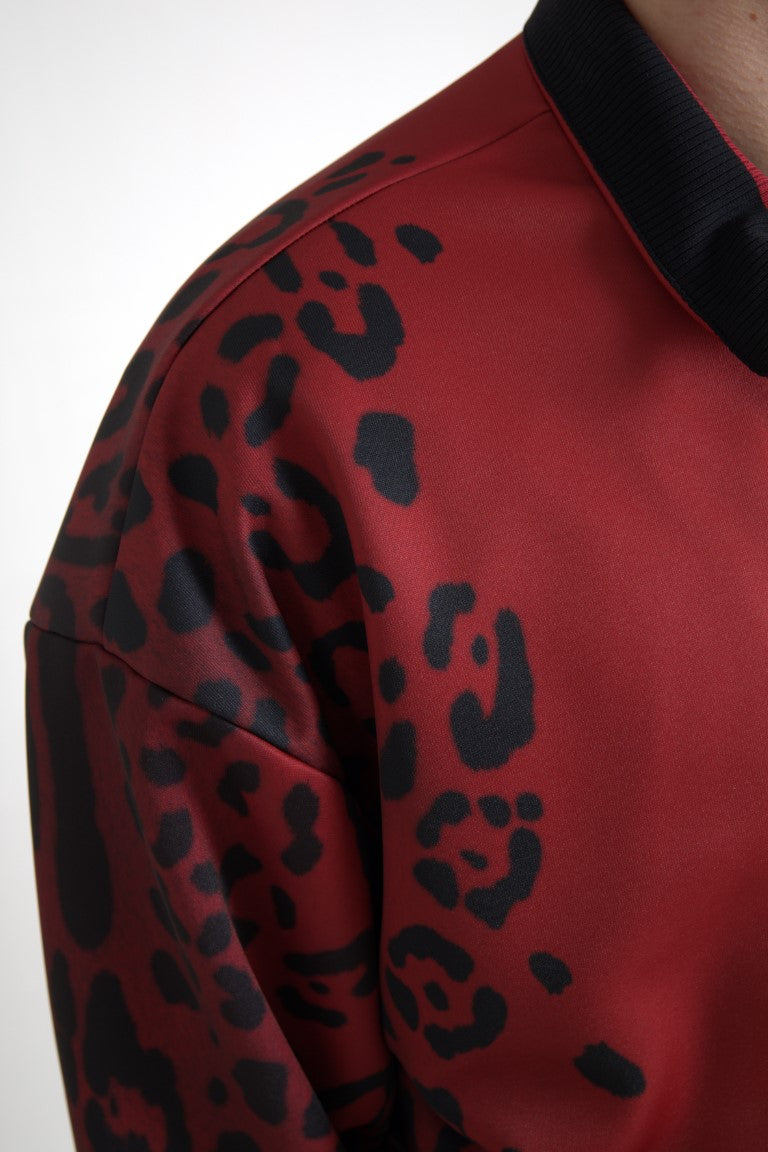 Dolce & Gabbana Red Leopard Print Bomber Jacket