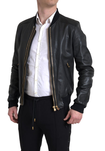 Dolce & Gabbana Elegant Black Leather Biker Jacket