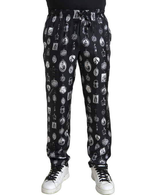 Dolce & Gabbana Elegant Silk Joggers with Religious Print