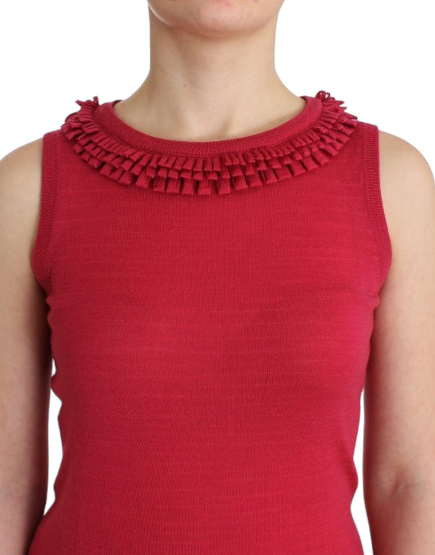 John Galliano Elegant Pink Sleeveless Wool Knit Top