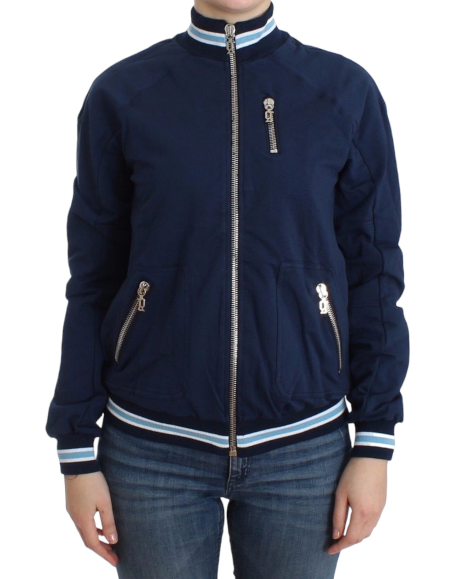 John Galliano Chic Blue Zip Cardigan with Logo Detail