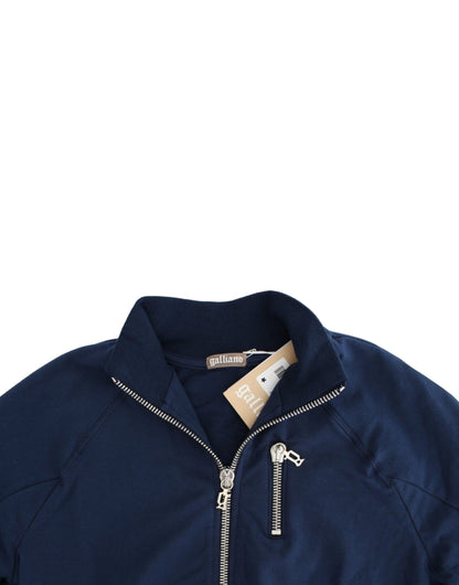 John Galliano Chic Blue Zip Cardigan with Logo Detail