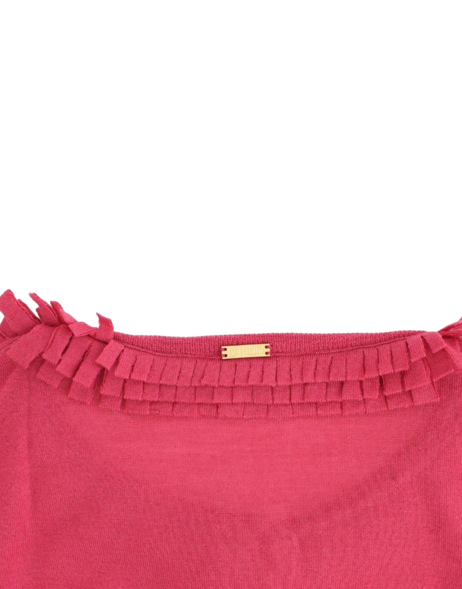 John Galliano Ruffle Detail Wool Cardigan in Pink