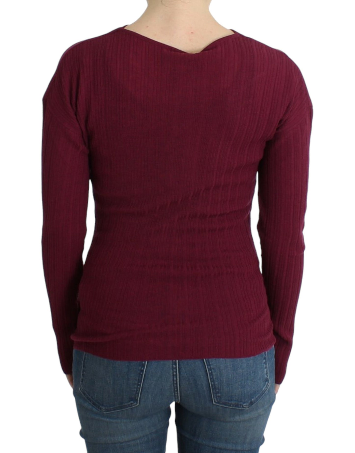 Cavalli Elegant Purple Keyhole Wool Sweater