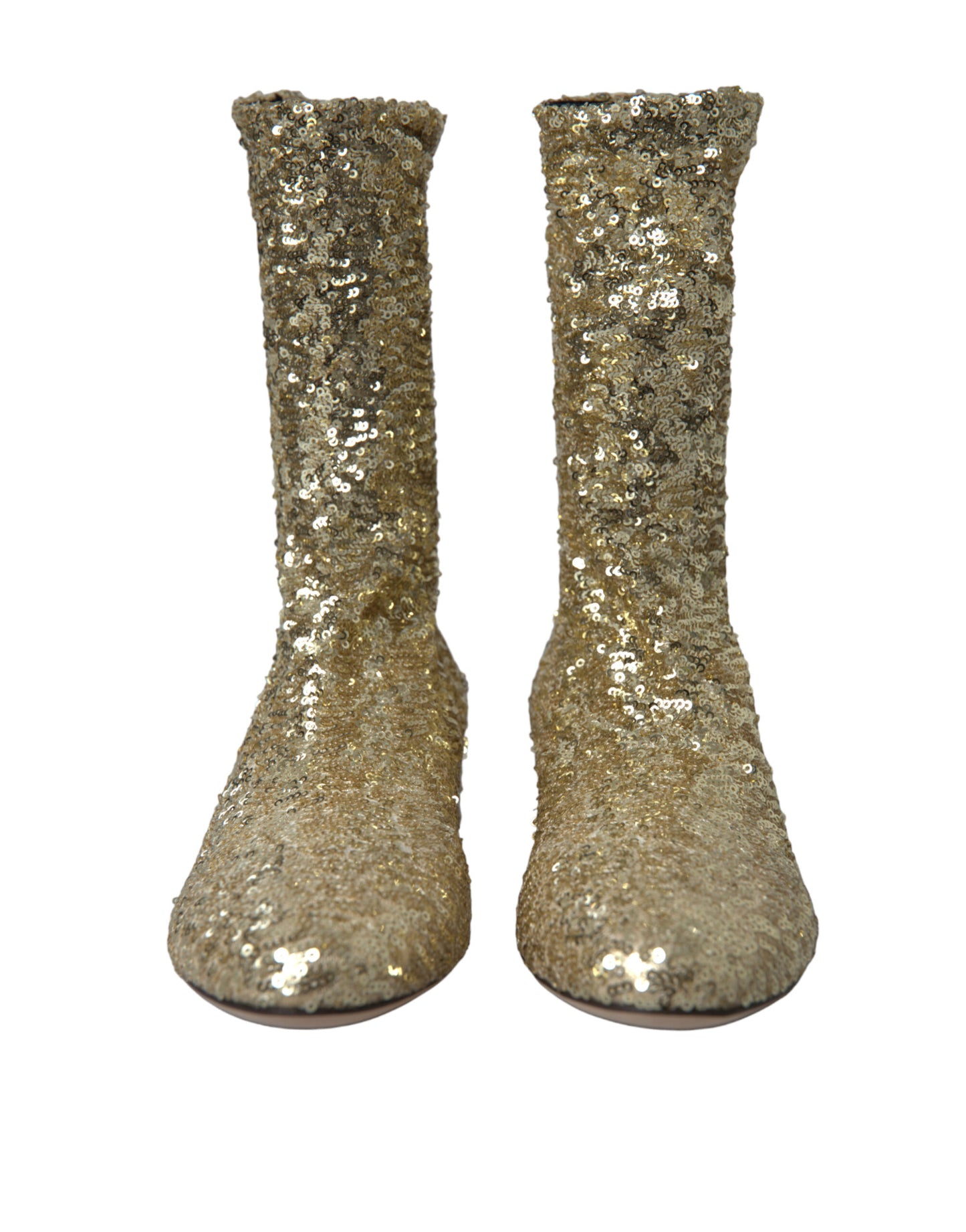 Dolce & Gabbana Elegant Mid Calf Gold Boots Exclusive Design