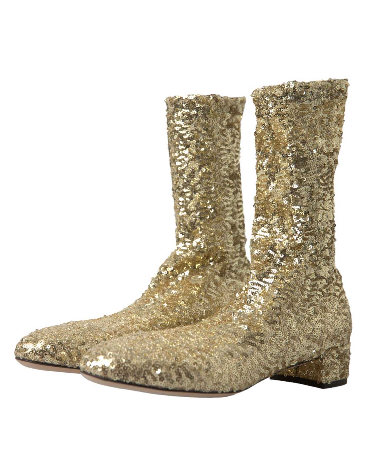 Dolce & Gabbana Elegant Mid Calf Gold Boots Exclusive Design