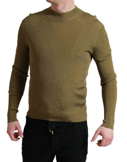 Dolce & Gabbana Army Green Viscose Crew Neck Sweater