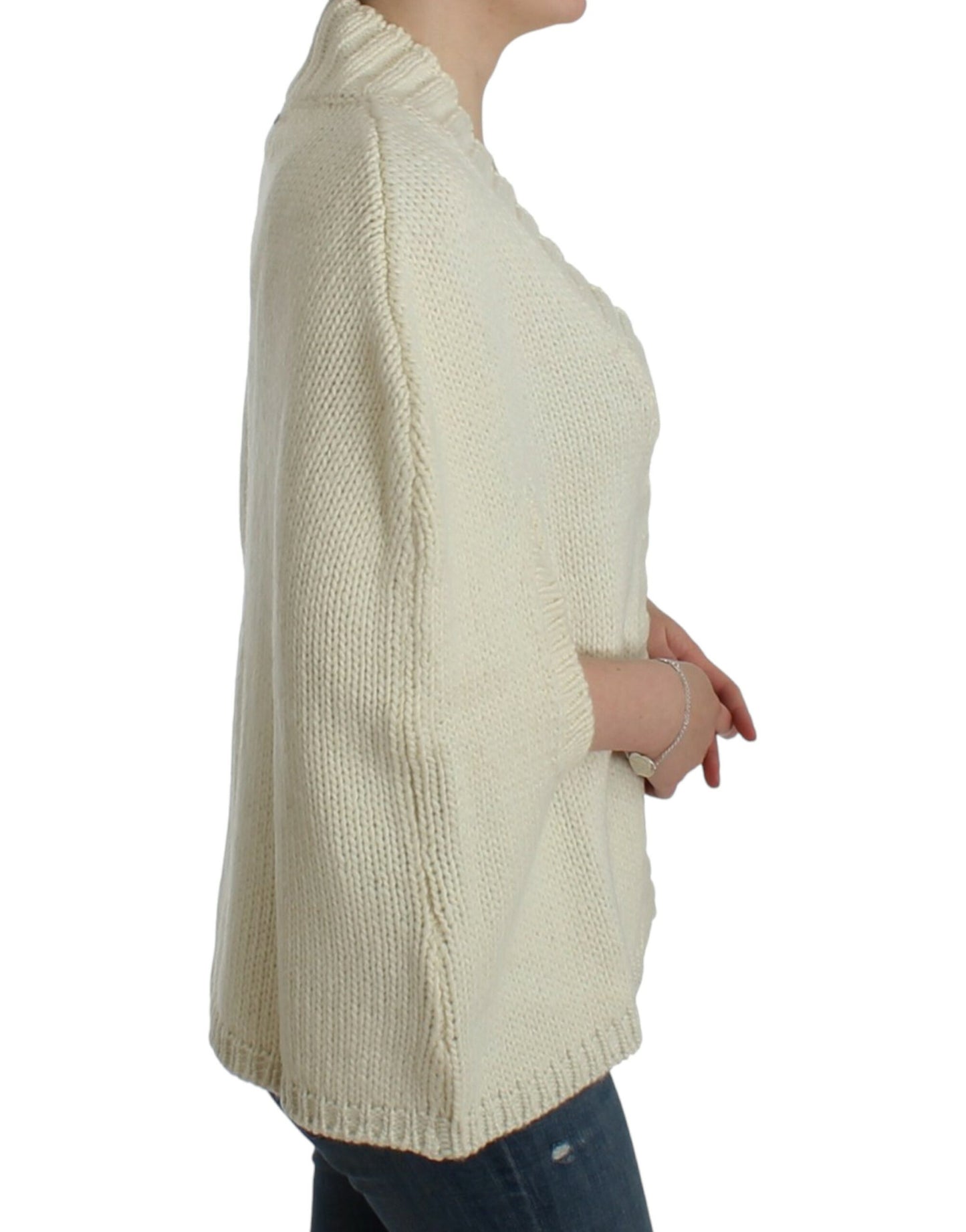 Costume National Elegant White Knitted Cape-Cardigan Hybrid