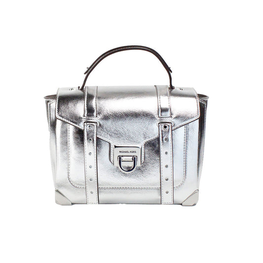 Michael Kors Manhattan Medium Silver Leather Top Handle Satchel Bag