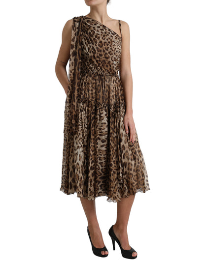 Dolce & Gabbana Elegant One-Shoulder Leopard Midi Dress