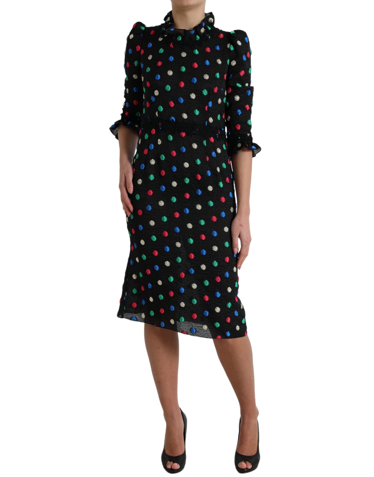 Dolce & Gabbana Elegant High Neck Polka Dot Midi Dress