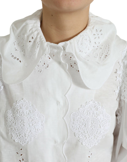 Dolce & Gabbana Elegant White Lace Trim Blouse Top