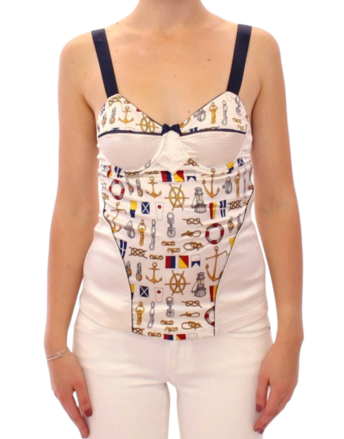 Dolce & Gabbana White Sailor Motif Stretch Tank Top