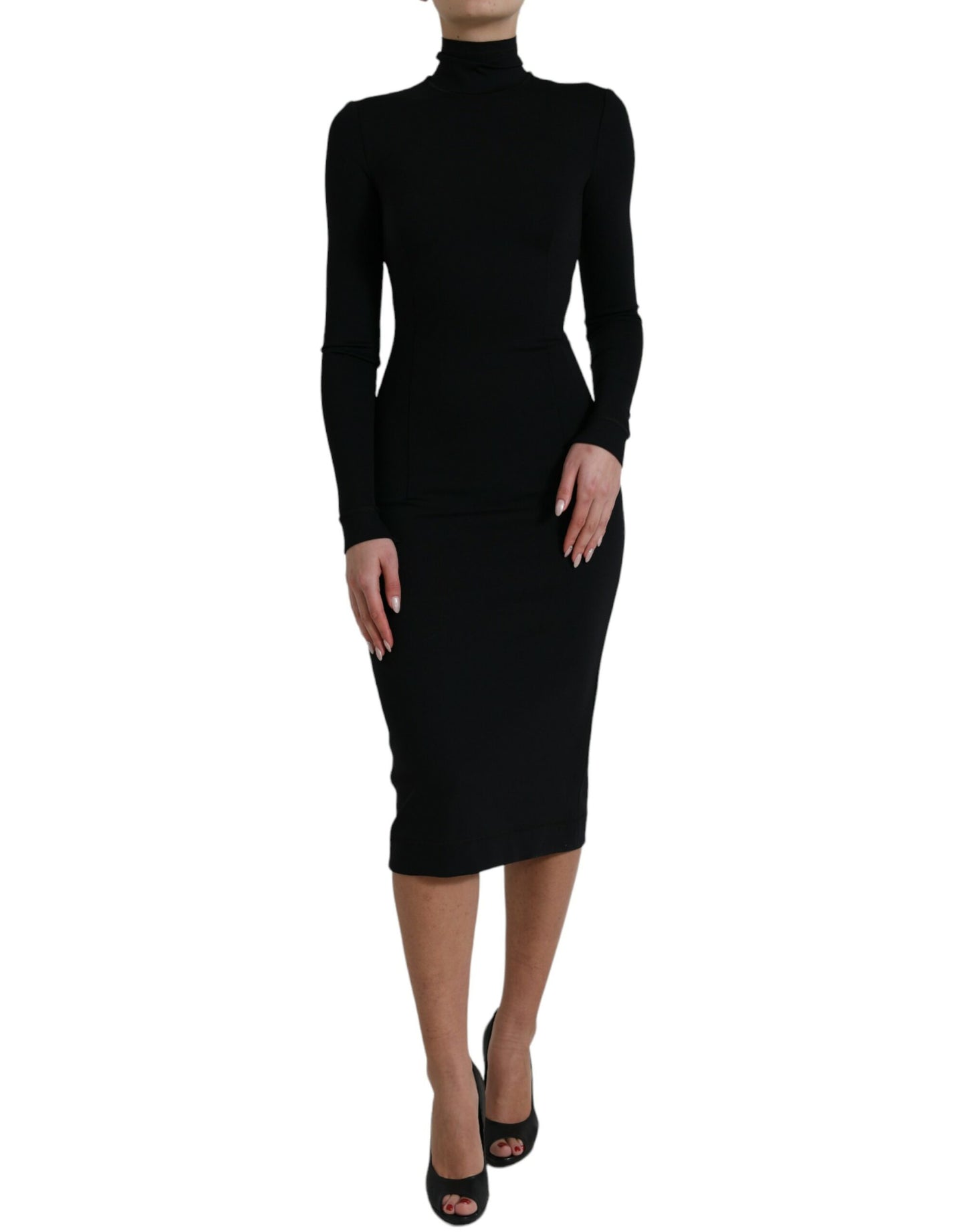 Dolce & Gabbana Elegant Black Bodycon Turtleneck Dress