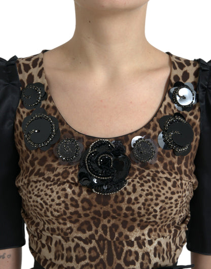 Dolce & Gabbana Silk Leopard Embellished Long Dress