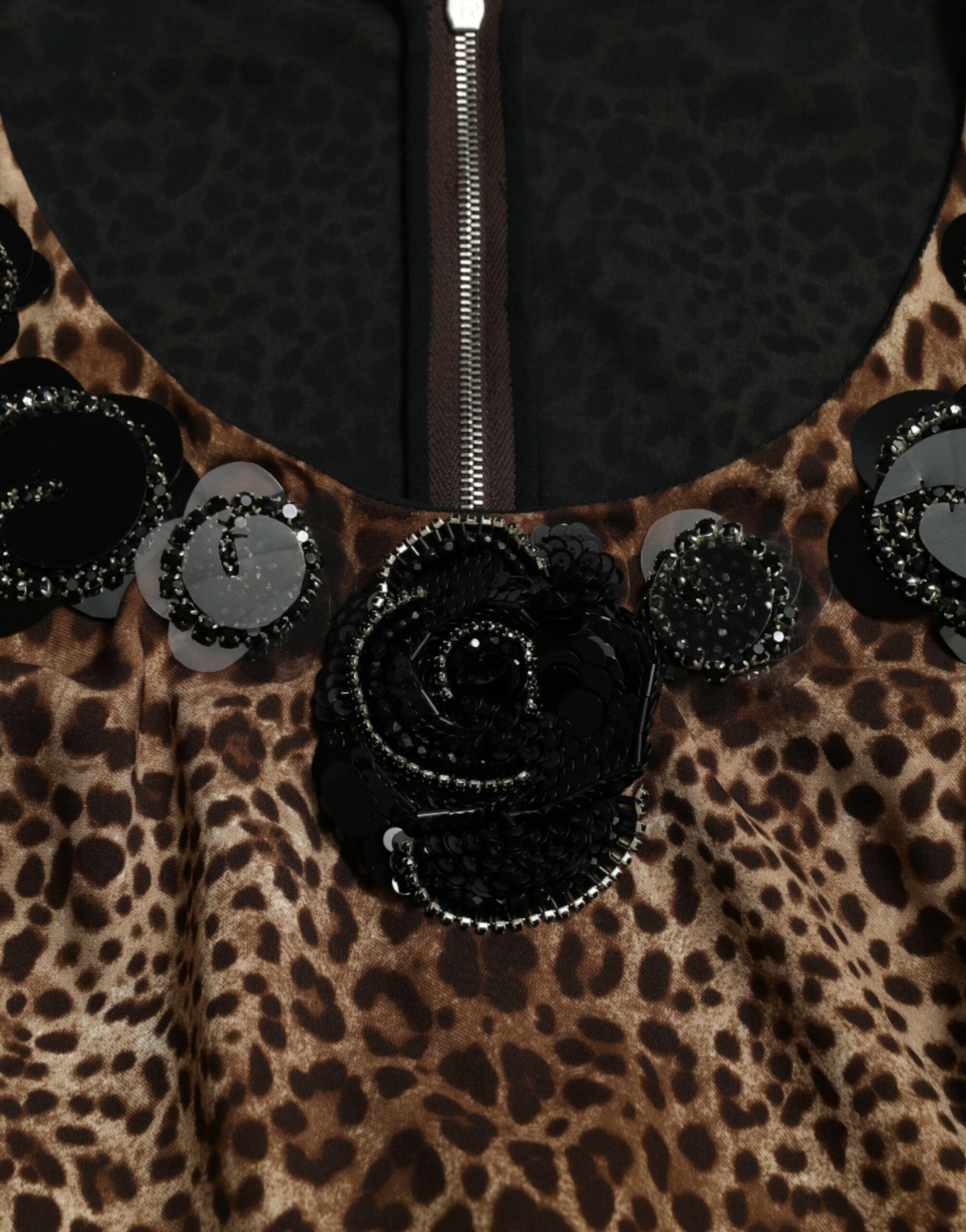 Dolce & Gabbana Silk Leopard Embellished Long Dress