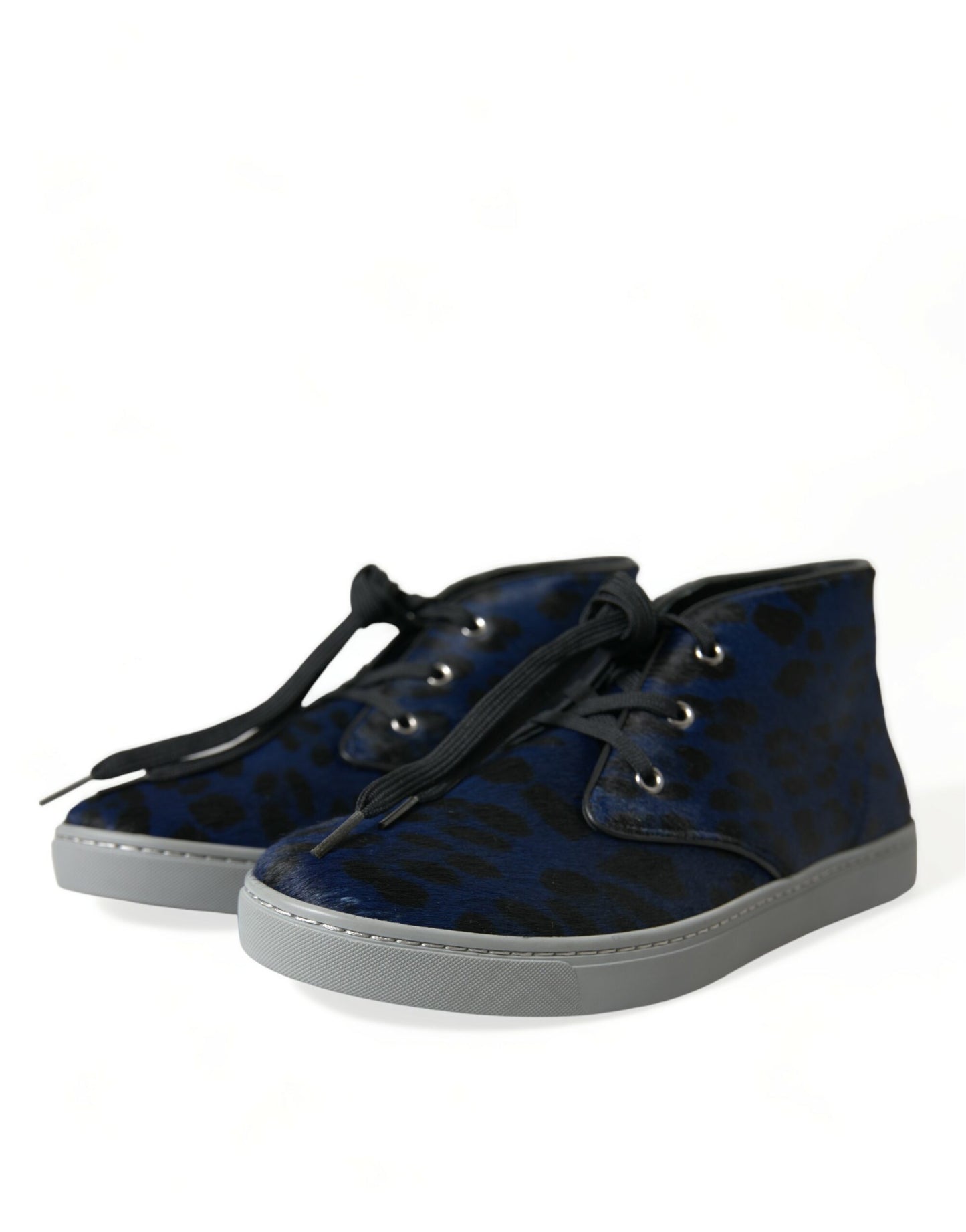 Dolce & Gabbana Chic Blue Leopard Print Mid-Top Sneakers