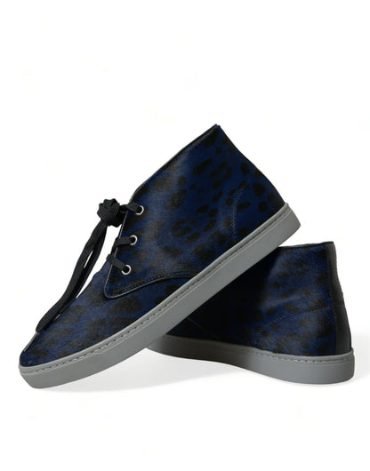 Dolce & Gabbana Chic Blue Leopard Print Mid-Top Sneakers