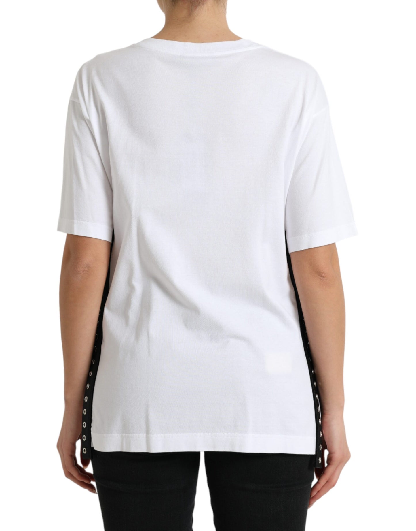 Dolce & Gabbana Elegant White Lace-Up Cotton Tee