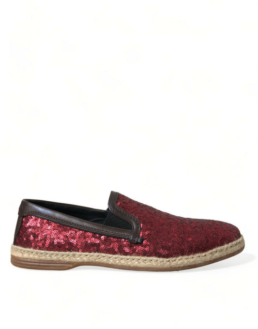 Dolce & Gabbana Red Sequined Leather Loafers