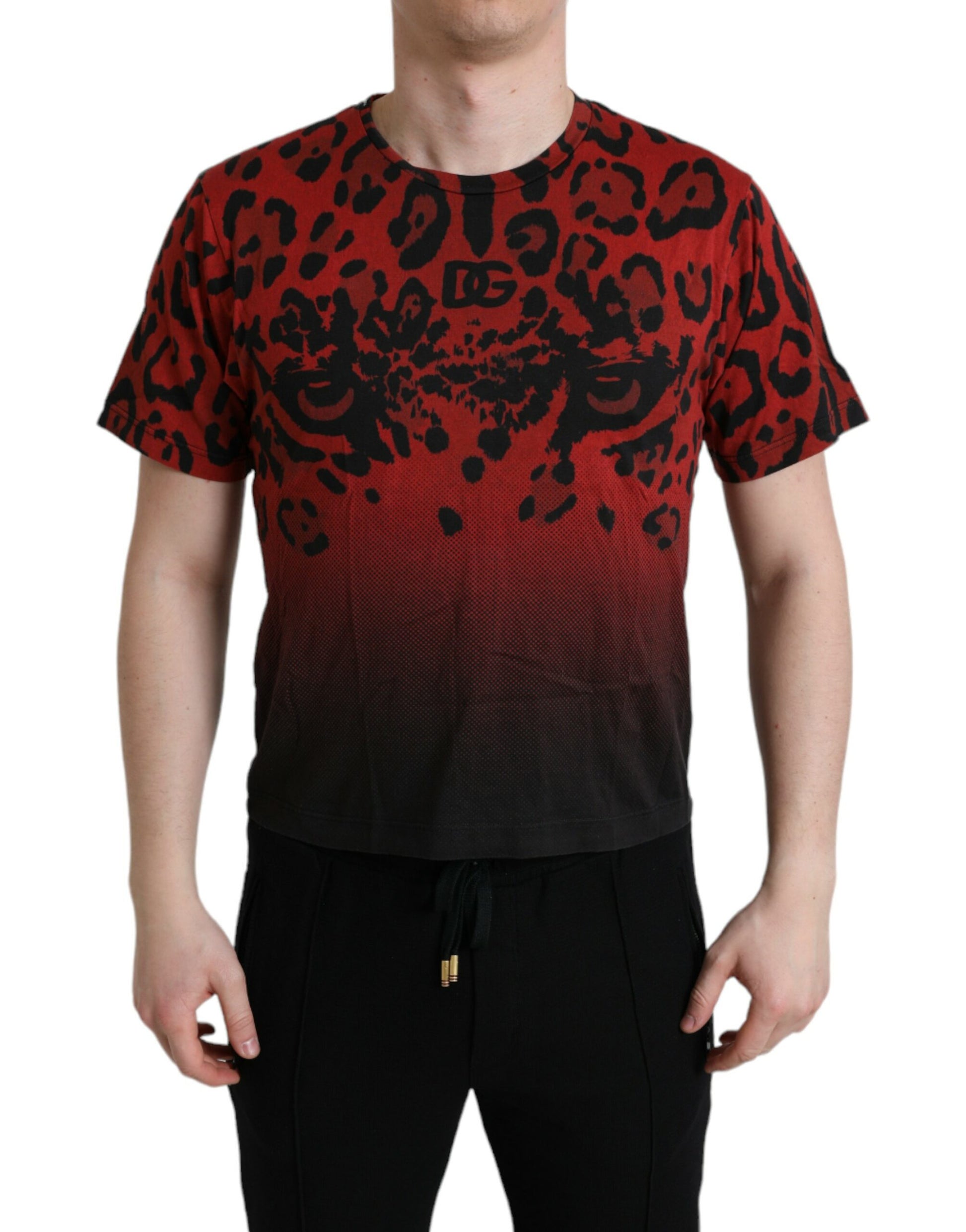 Dolce & Gabbana Red Leopard Print Crew Neck Tee