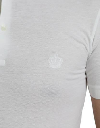 Dolce & Gabbana Crown Embroidered White Cotton Polo