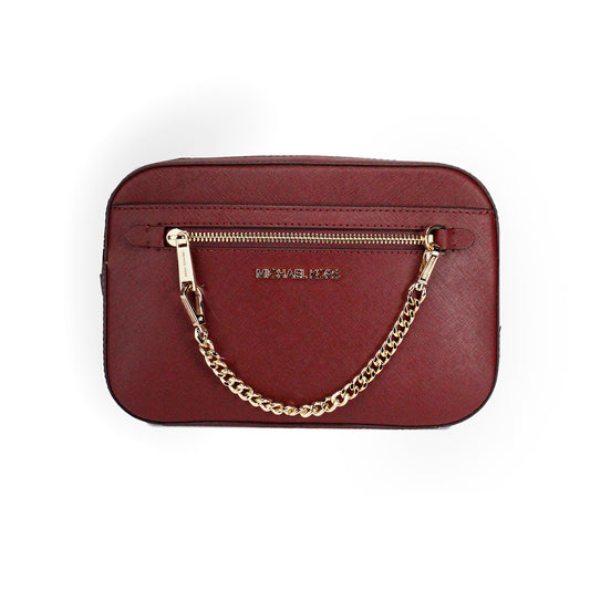 Michael Kors Jet Set East West Large Dark Cherry Leather Zip Chain Crossbody Bag