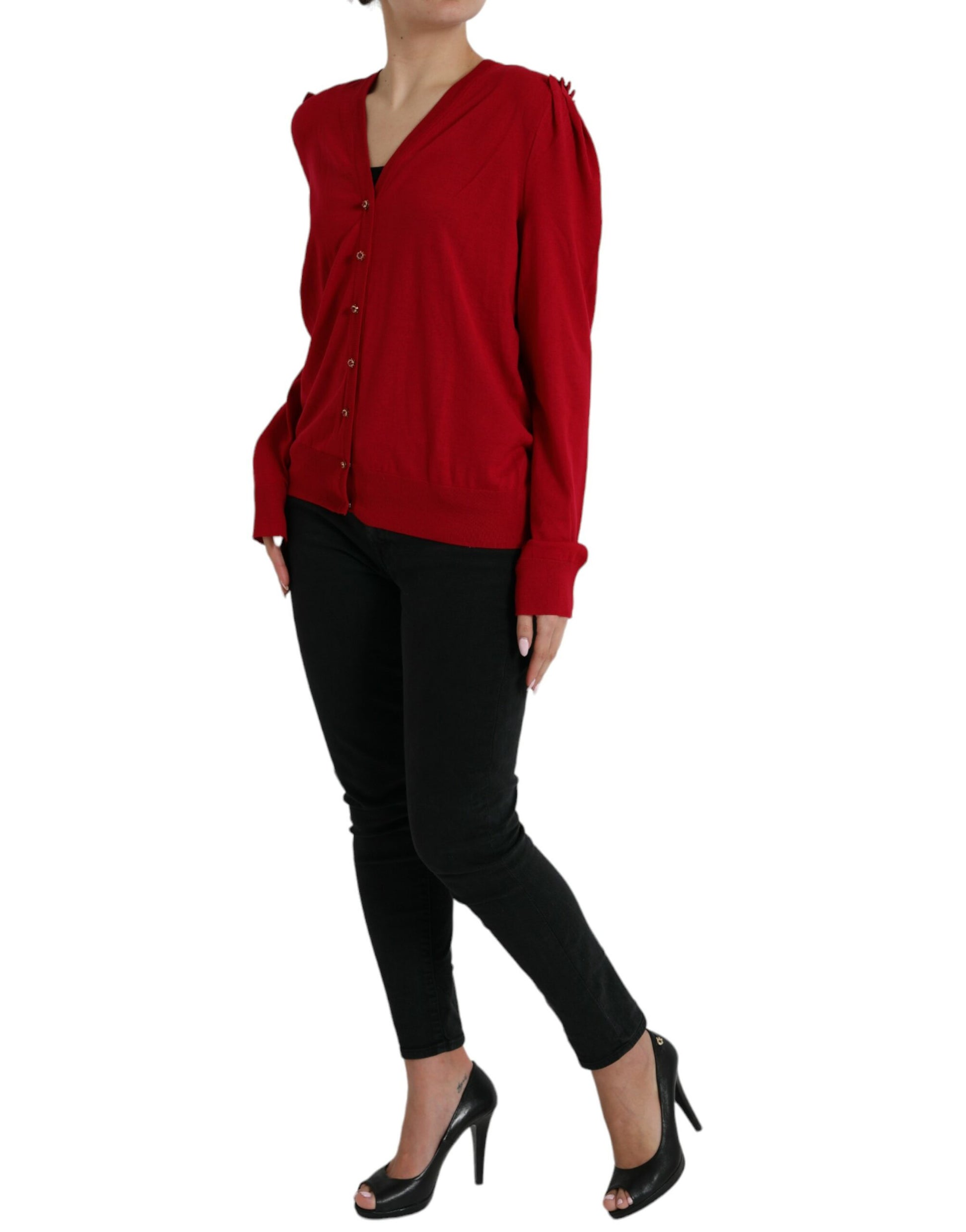 Dolce & Gabbana Elegant Red V-Neck Wool Cardigan