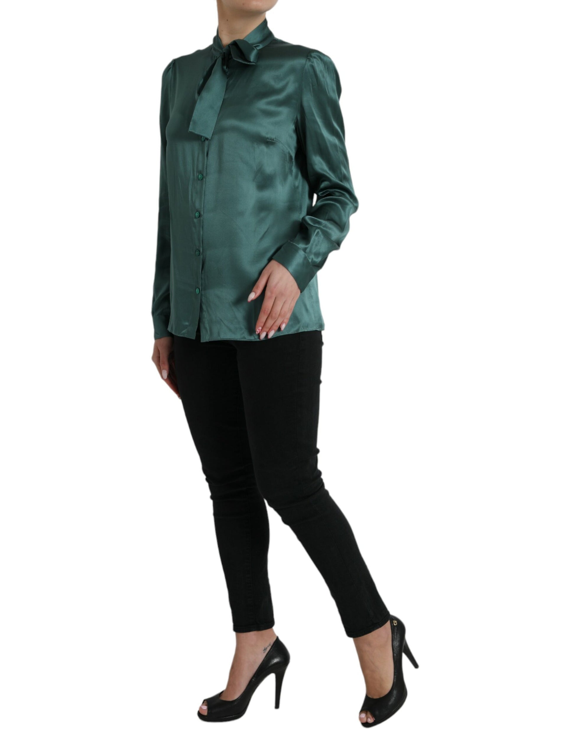 Dolce & Gabbana Elegant Dark Green Silk Blouse Top