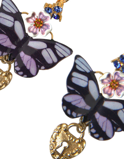 Dolce & Gabbana Gold Purple Crystal Butterfly Heart Locket Earrings