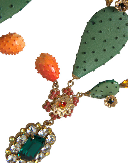 Dolce & Gabbana Green Cactus Crystal Clip On Jewelry Dangling Earrings