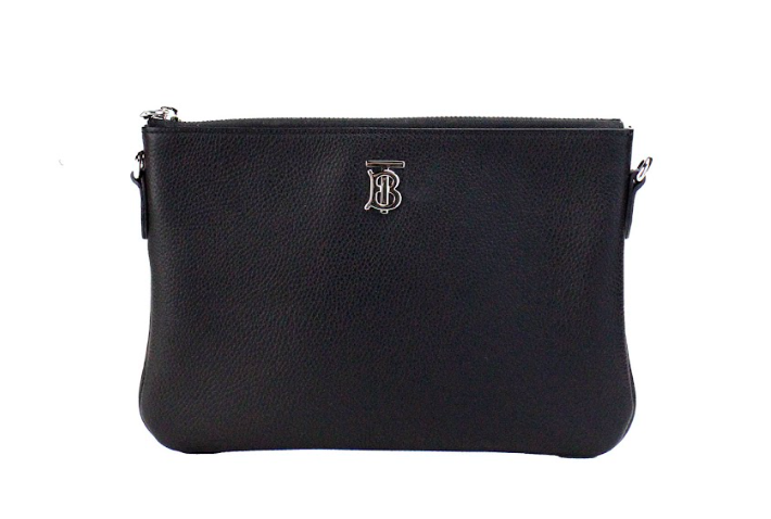 Burberry Peyton Monogram Black Leather Pouch Crossbody Bag Purse