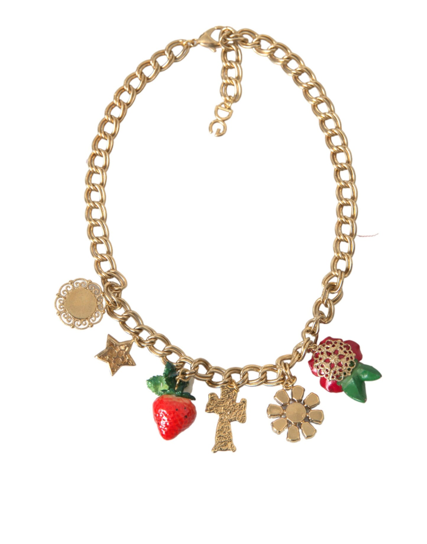 Dolce & Gabbana Gold Chain Rose Cross Strawberry Star Pendant Necklace