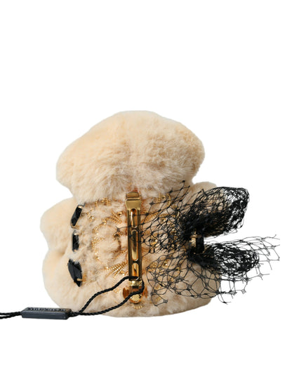 Dolce & Gabbana Beige Teddy Bear Mesh Net Band Hair Clip