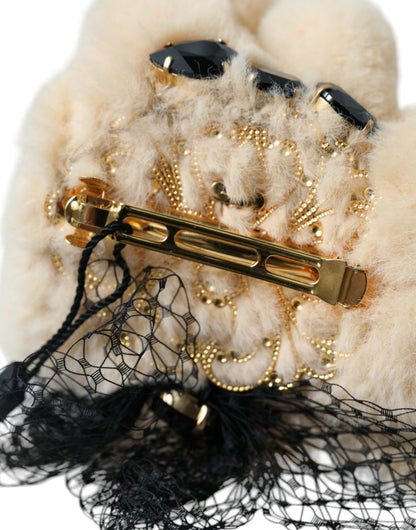 Dolce & Gabbana Beige Teddy Bear Mesh Net Band Hair Clip