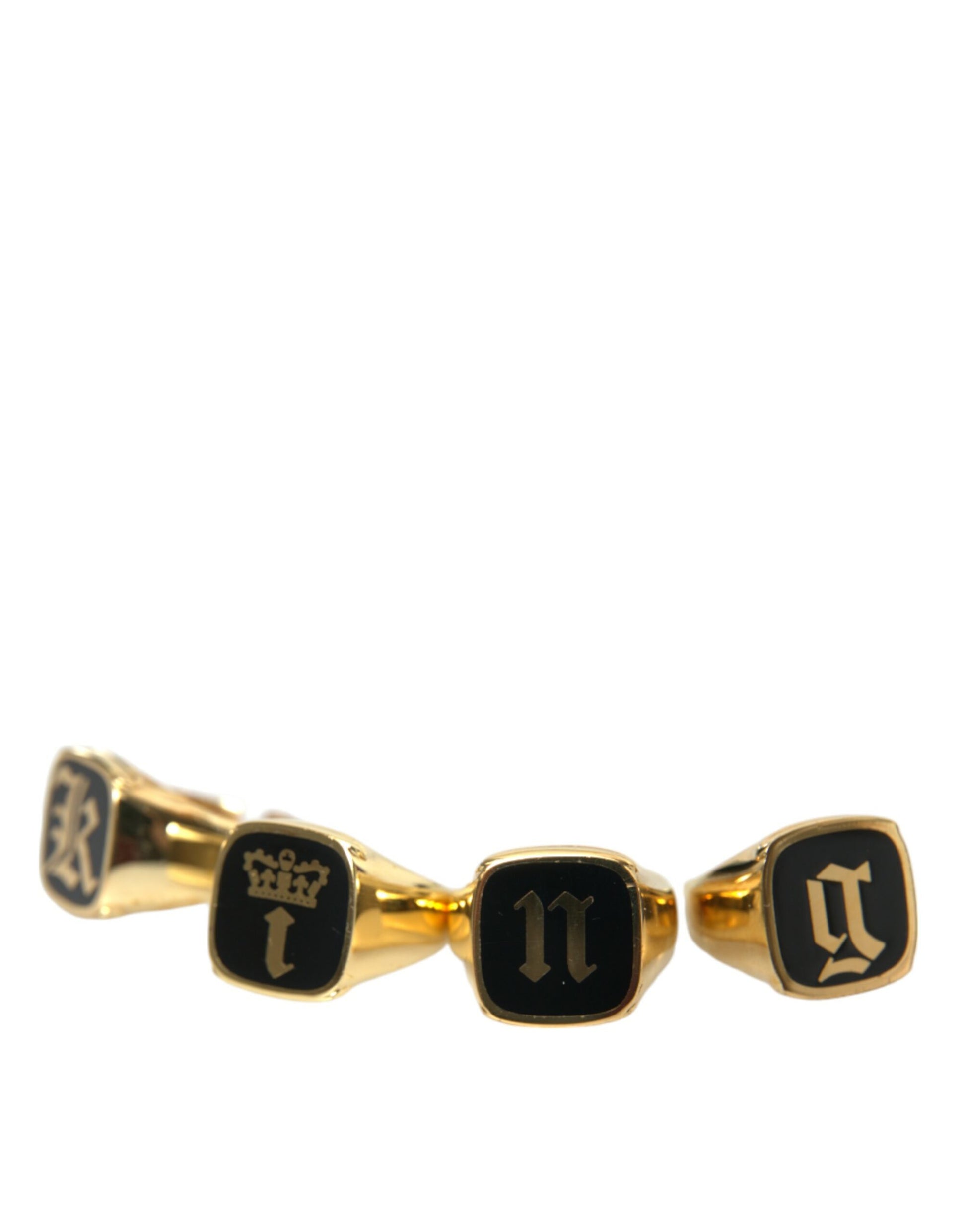 Dolce & Gabbana Gold Brass KING Enamel Set of 4 Ring