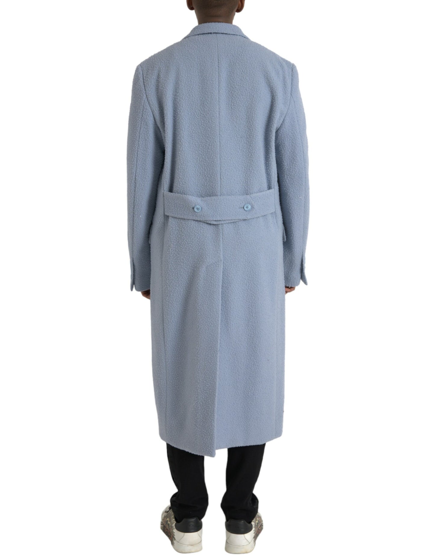 Dolce & Gabbana Blue Double Breasted Long Trench Coat Jacket