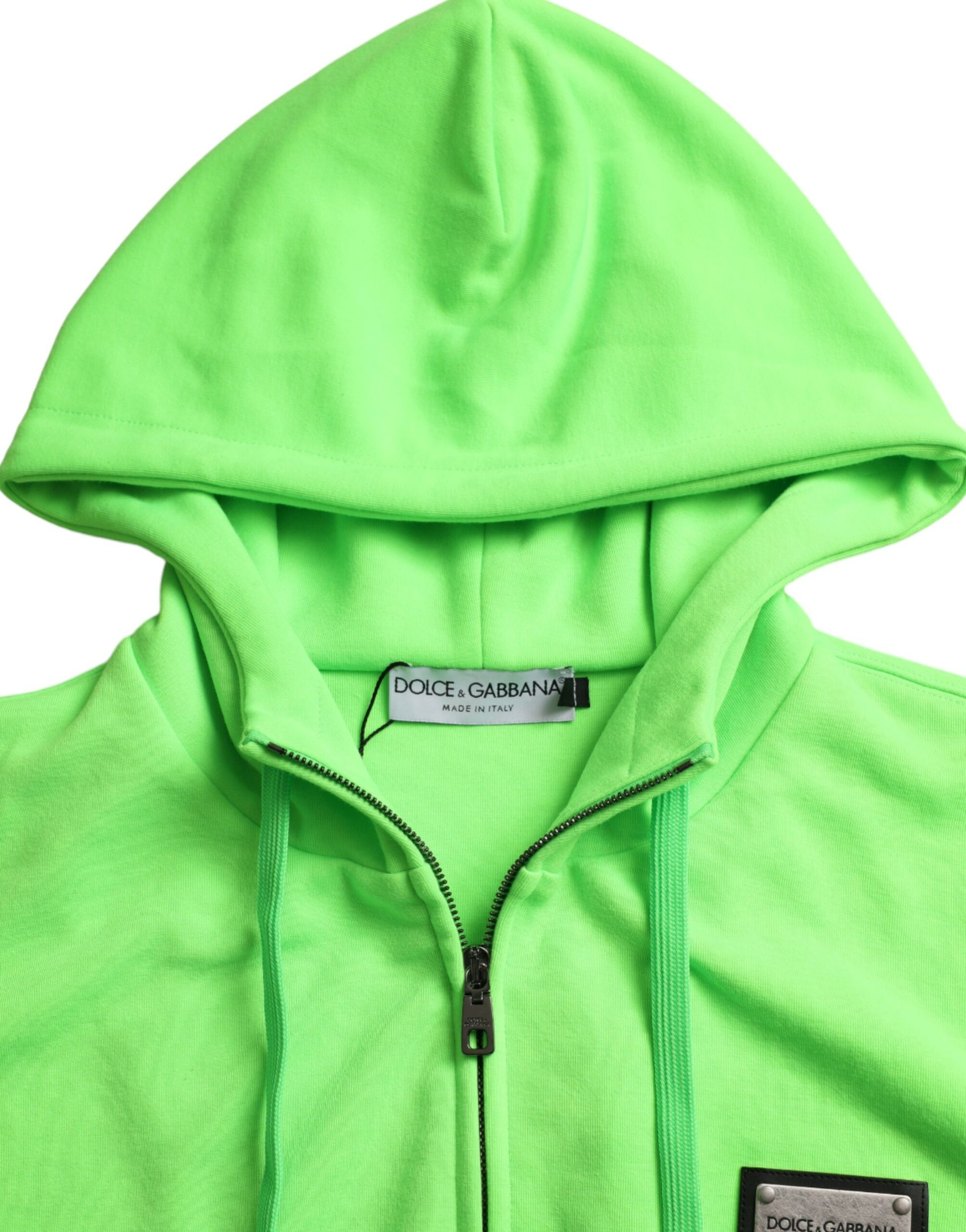 Dolce & Gabbana Neon Green Hooded Full Zip Top Sweater