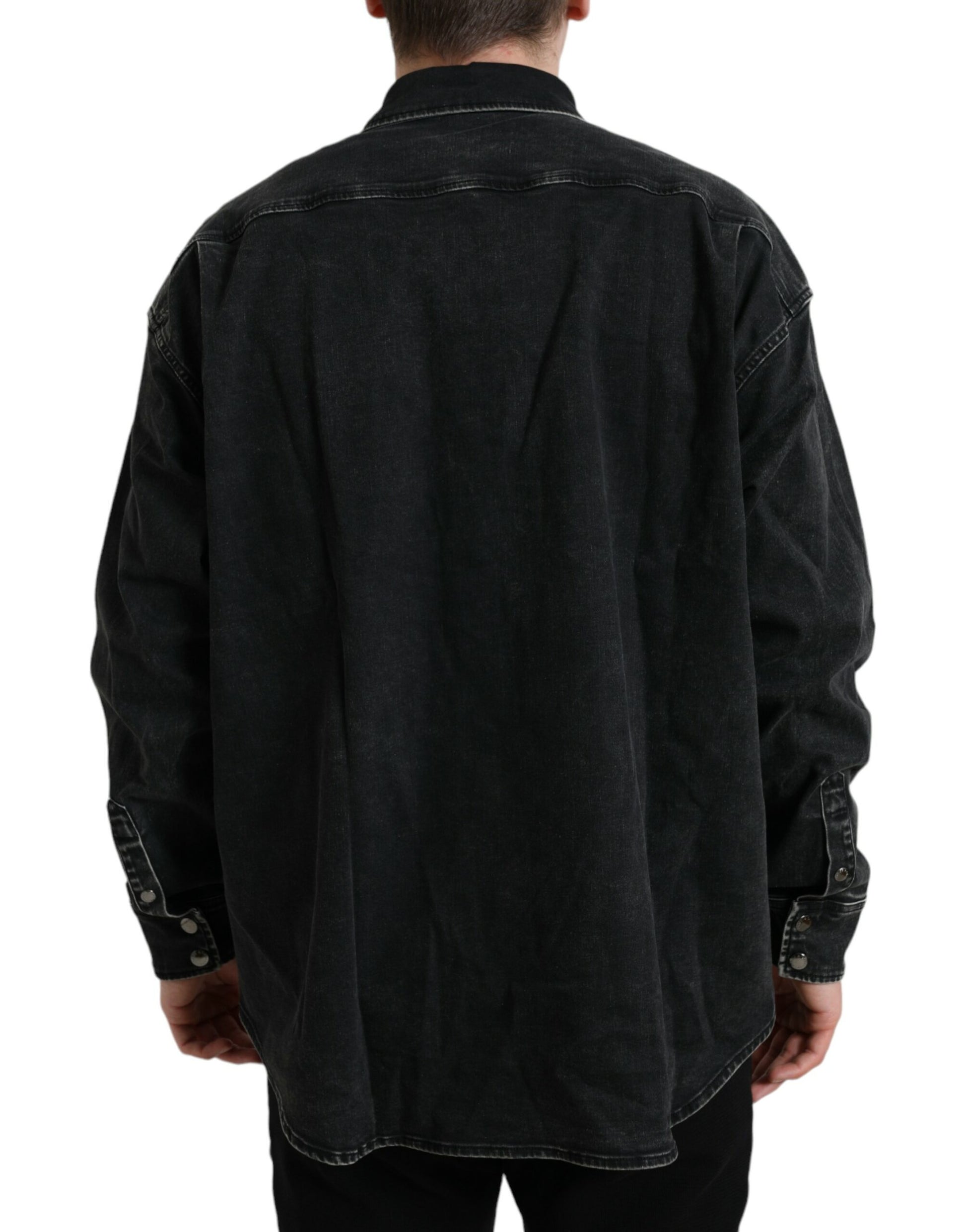 Dolce & Gabbana Black Cotton Long Sleeve Denim Casual Shirt