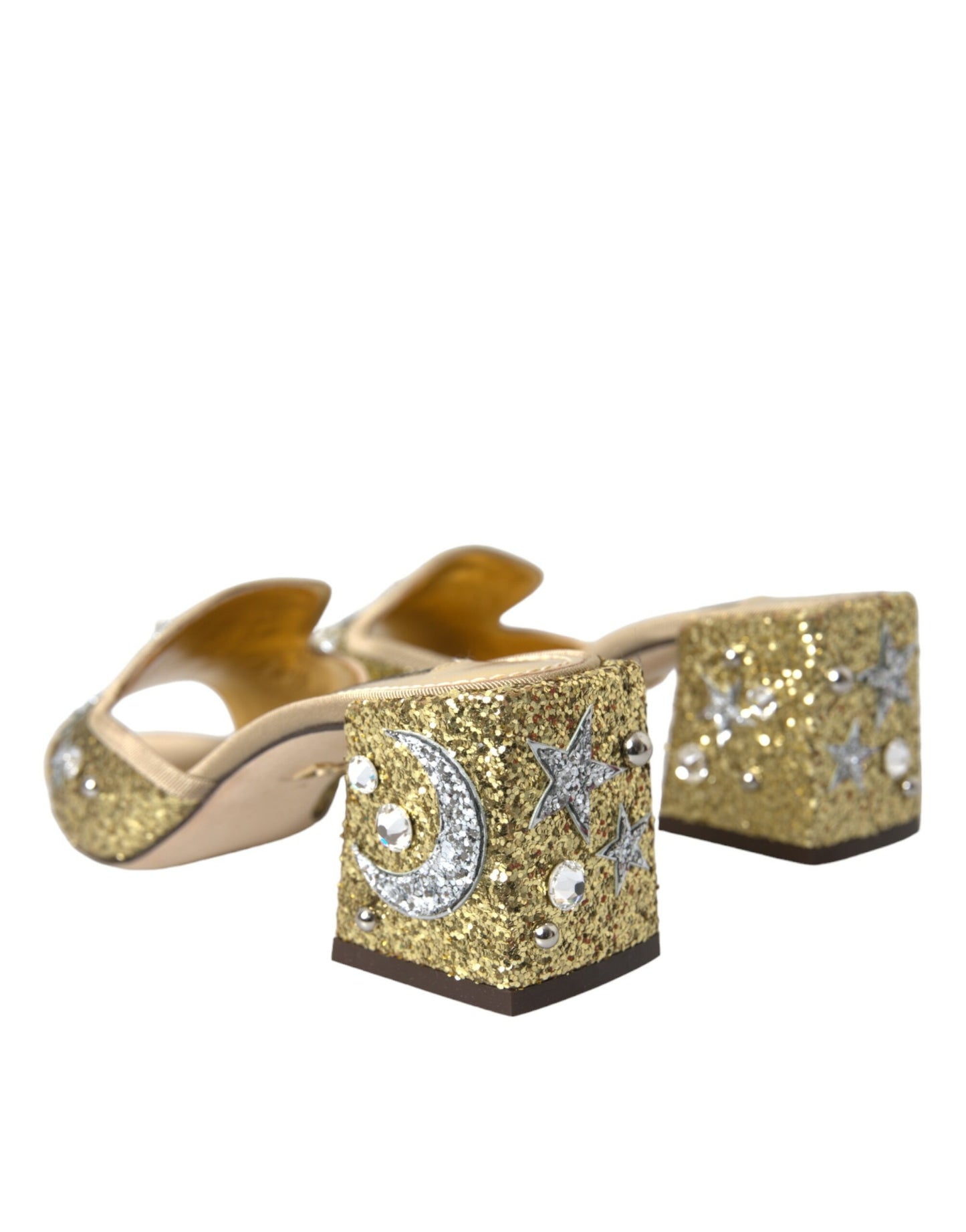 Dolce & Gabbana Gold Sequin Leather Heels Sandals Shoes