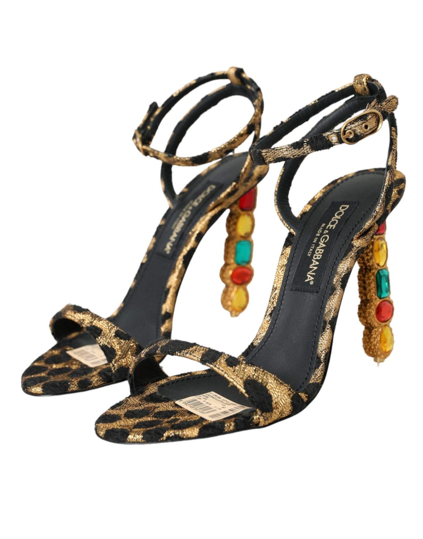 Dolce & Gabbana Gold Leopard Crystals Heels Sandals Shoes