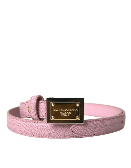 Dolce & Gabbana Pink Leather Gold Square Metal Buckle Belt