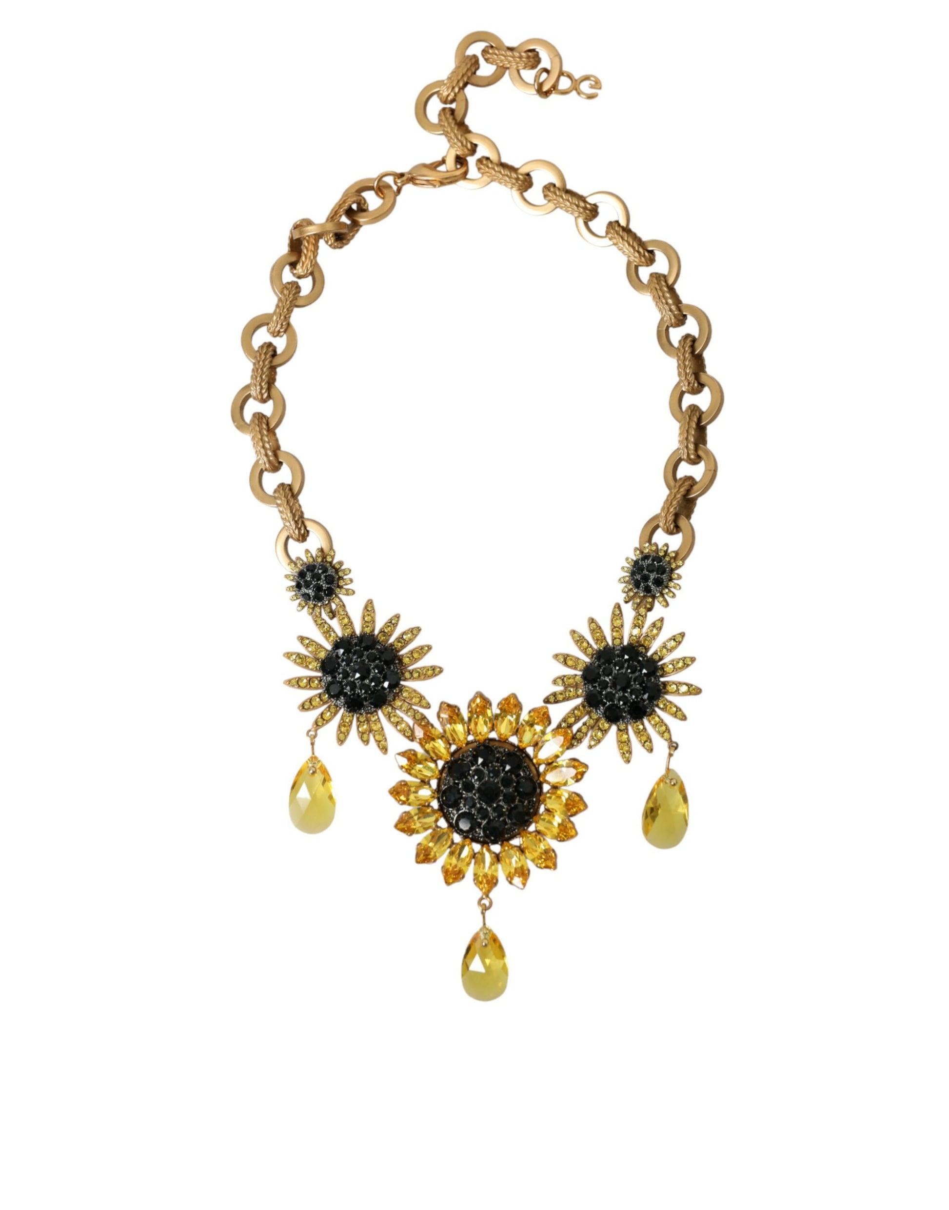 Dolce & Gabbana Gold Tone Brass Sunflower Crystal Embellished Necklace