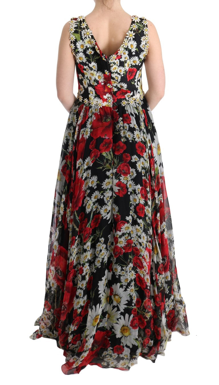 Dolce & Gabbana Floral Maxi Gown with Sunflower Print and Crystals