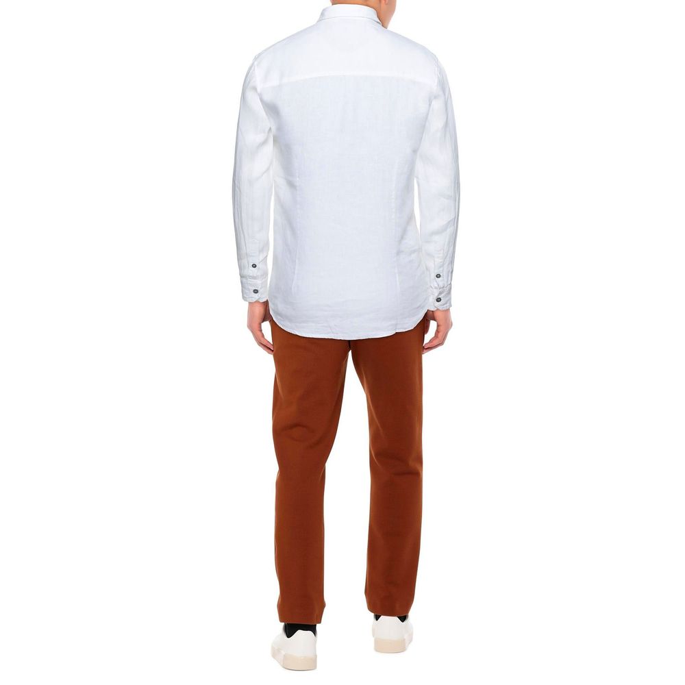 Alpha Studio Elegant White Linen Shirt for Men