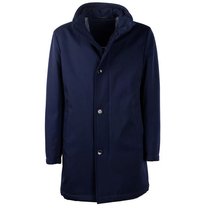 Made in Italy Elegant Blue Virgin Wool Storm System Coat