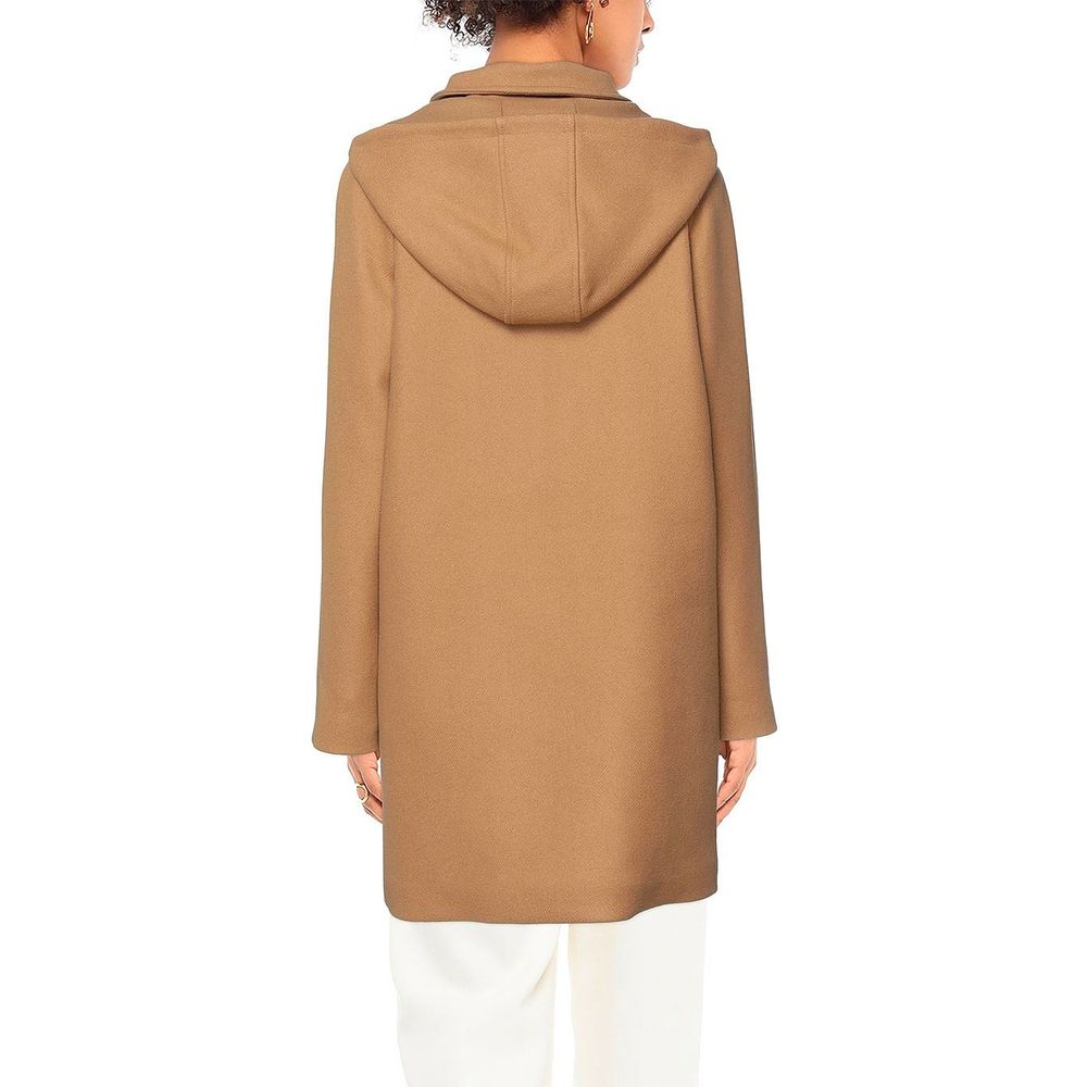 Love Moschino Elegant Brown Wool Blend Coat with Golden Accents